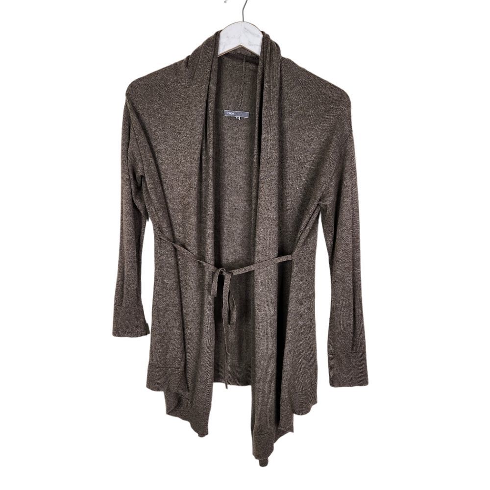VINCE. Sweater Womens Small Brown Tie Front Cashmere Blend Draped Cardigan Shirt - Picture 2 of 9